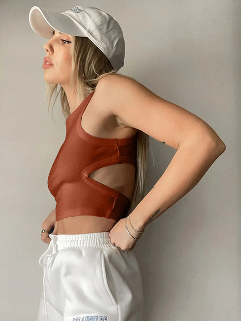 'Ulani' Cutout Round Neck Tank Top - Celes Fashion